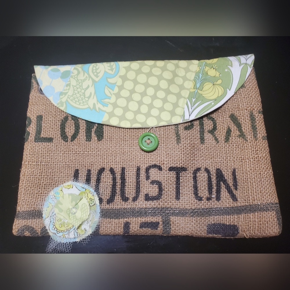 Upcycled burlap hand bag
